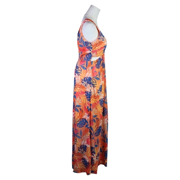 GUESS Tropical Print Maxi Dress Size 6 Cutout Ring Front Cruise Vacation Vibes - Picture 7 of 10